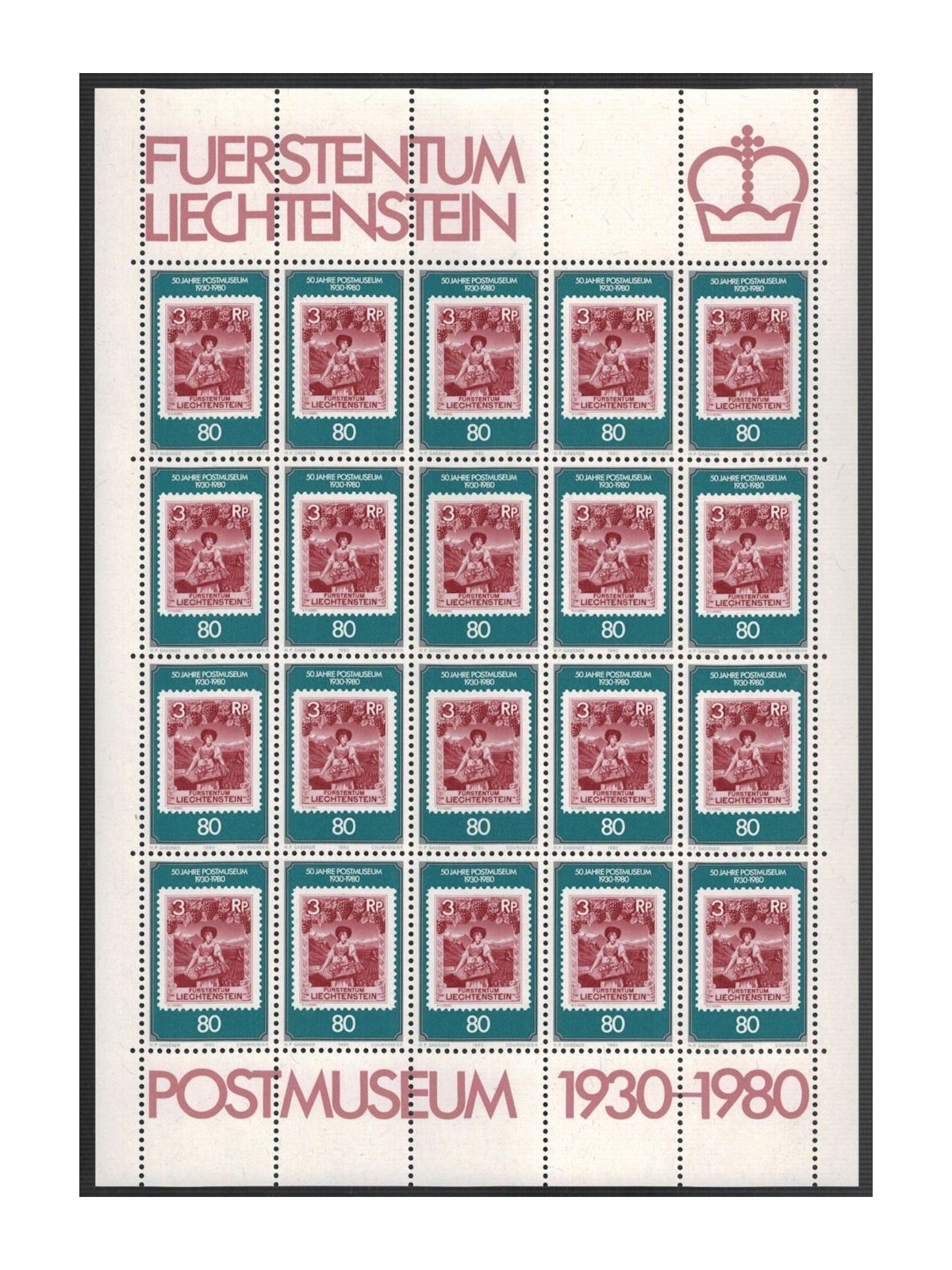 LIECHTENSTEIN 1980 Museo Postale di Vaduz MF MNH**