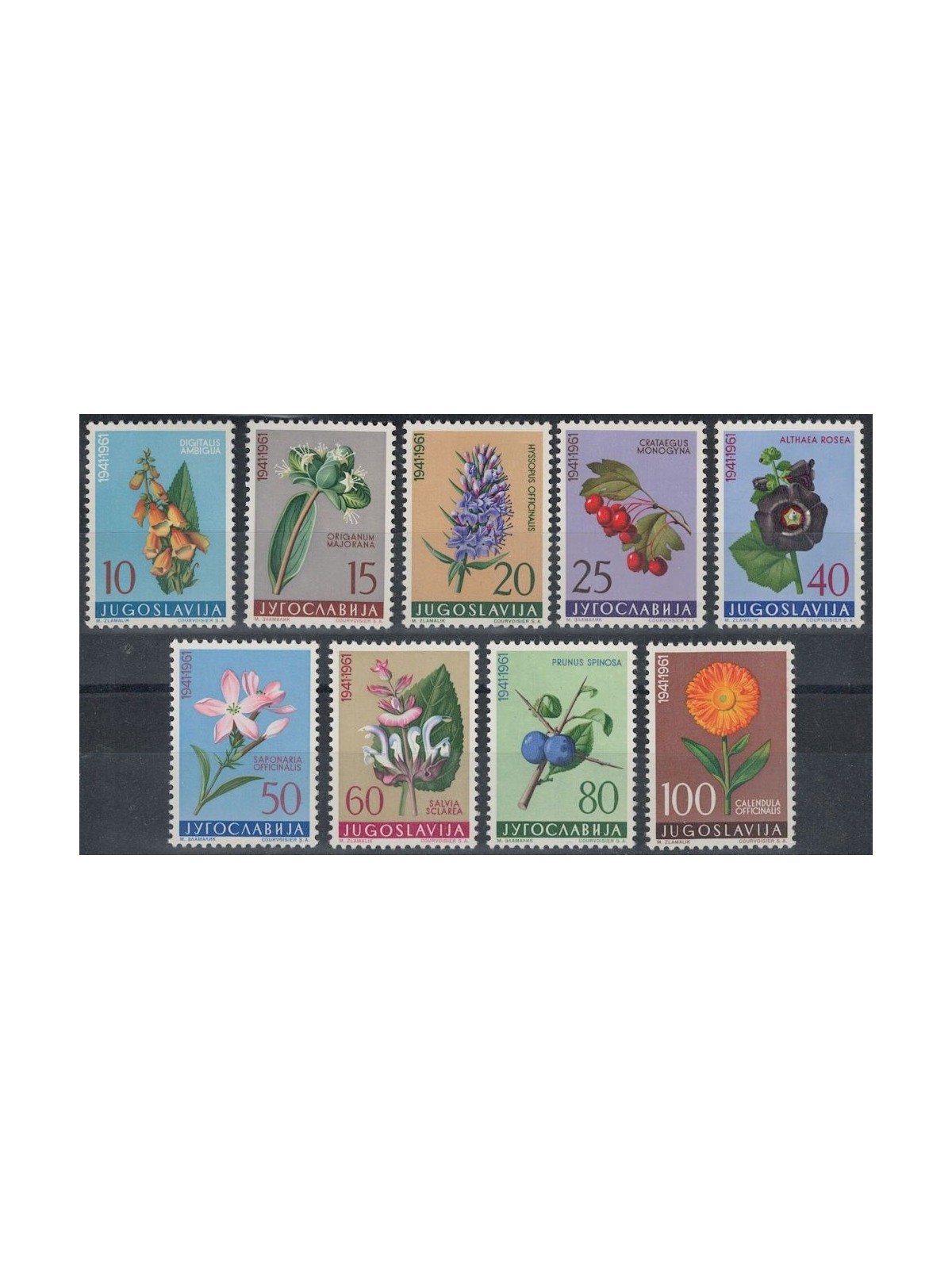 YUGOSLAVIA 1961 Flora, medicinal plants 9v MNH**