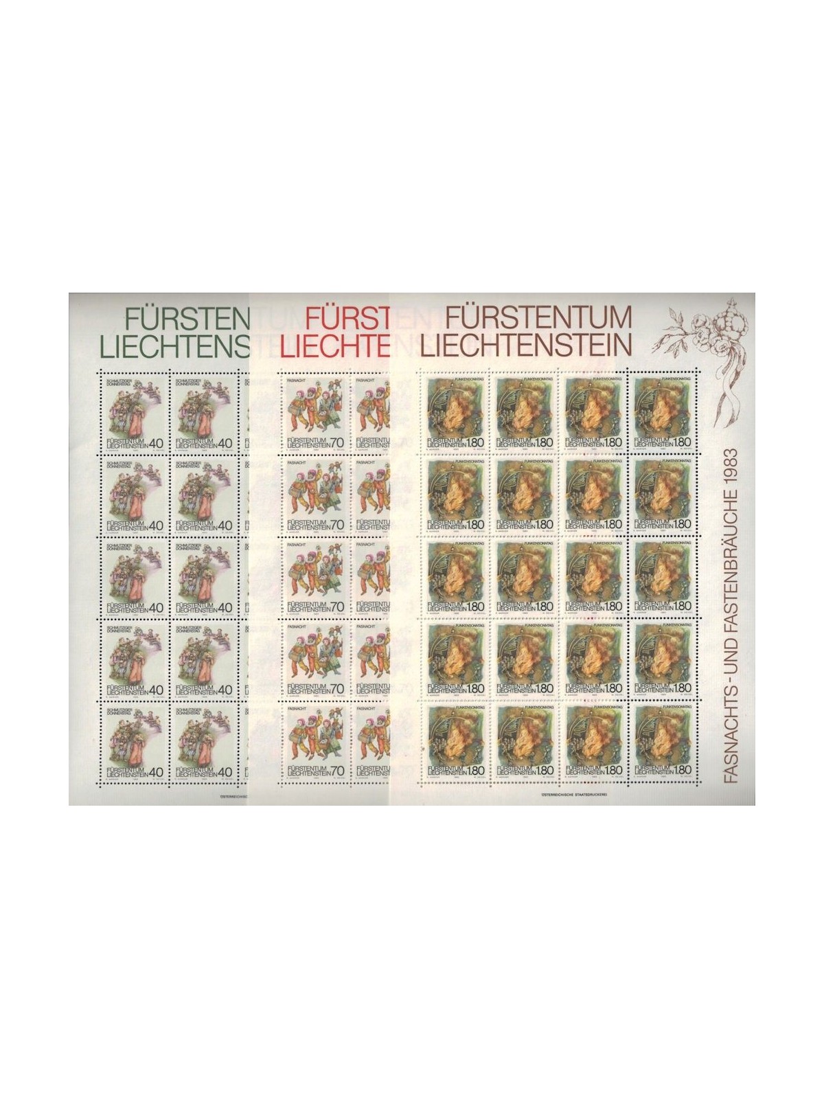 LIECHTENSTEIN 1983 Costumi di carnevale 3 MF MNH**