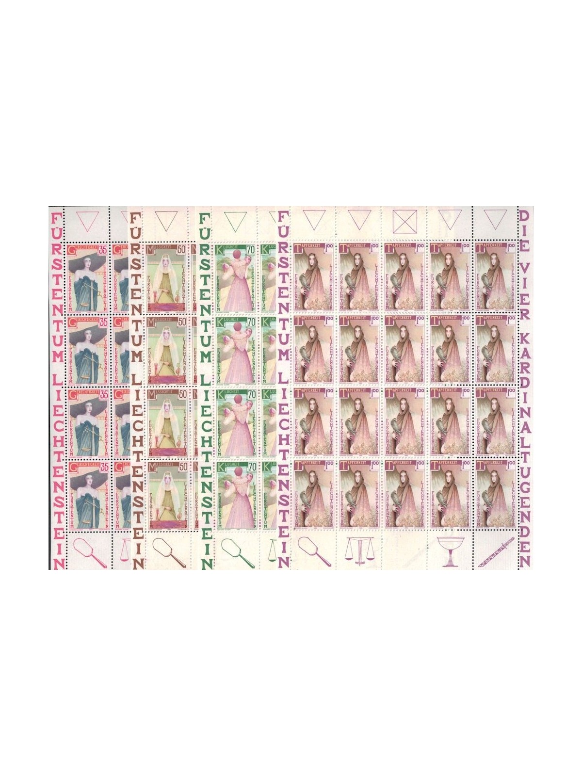LIECHTENSTEIN 1985 The Four Cardinal Virtues 4 m/s MNH**