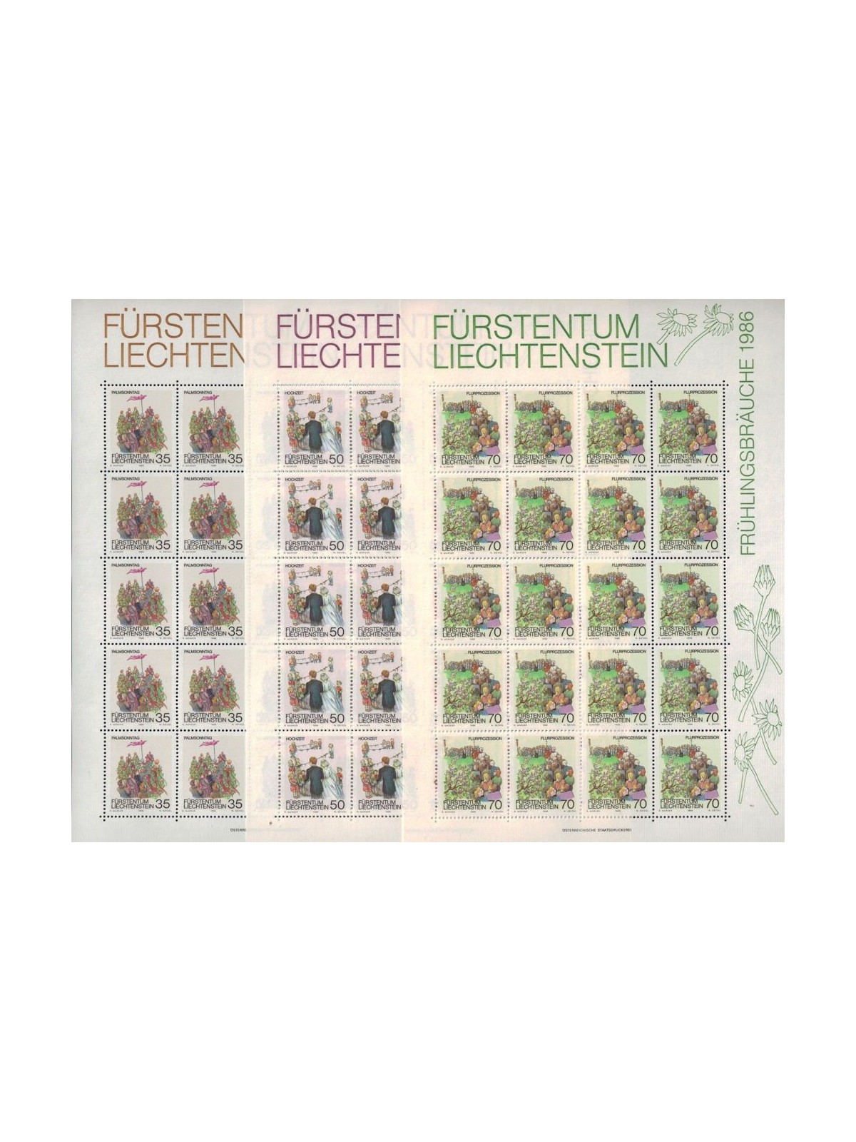 LIECHTENSTEIN 1986 Tradizioni primaverili 3 MF MNH**