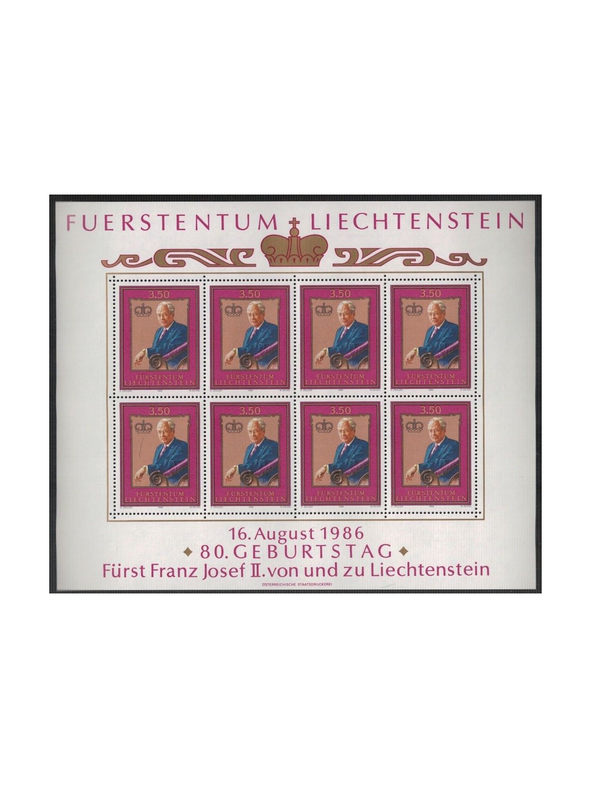 LIECHTENSTEIN 1986 Prince's Birthday m/s MNH**