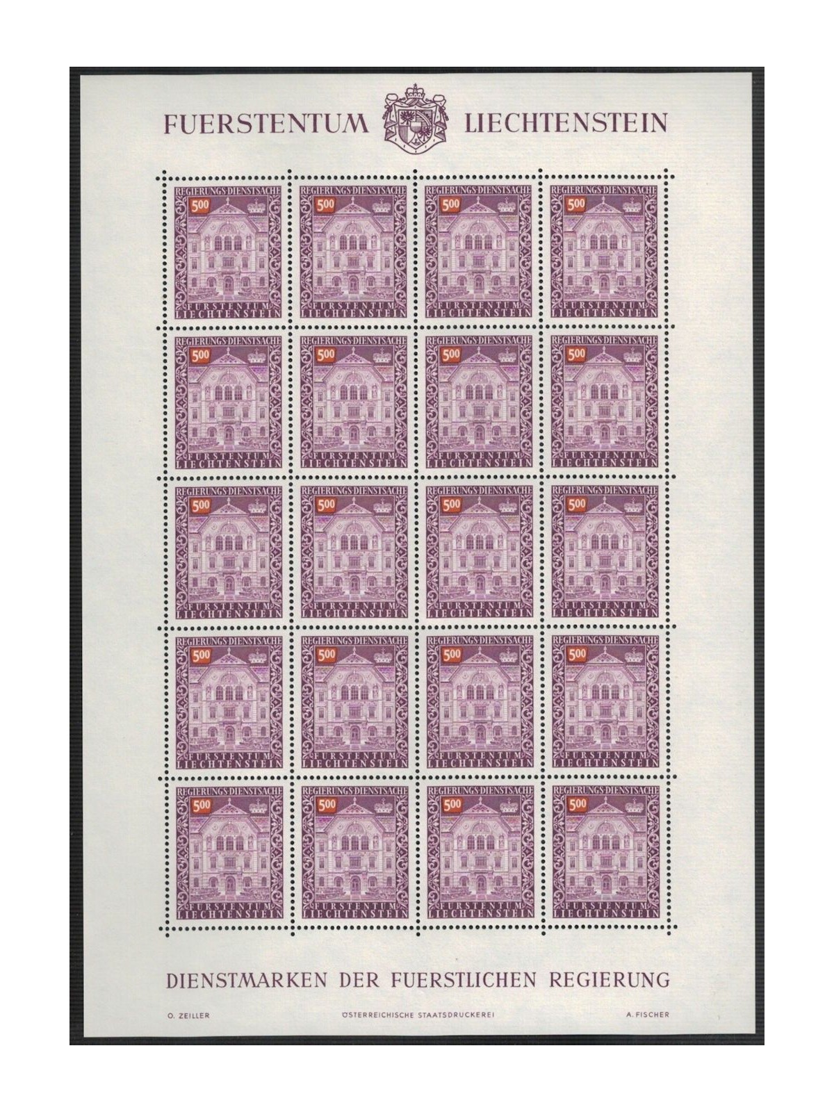 LIECHTENSTEIN 1989 Service, Government Palace m/s MNH**