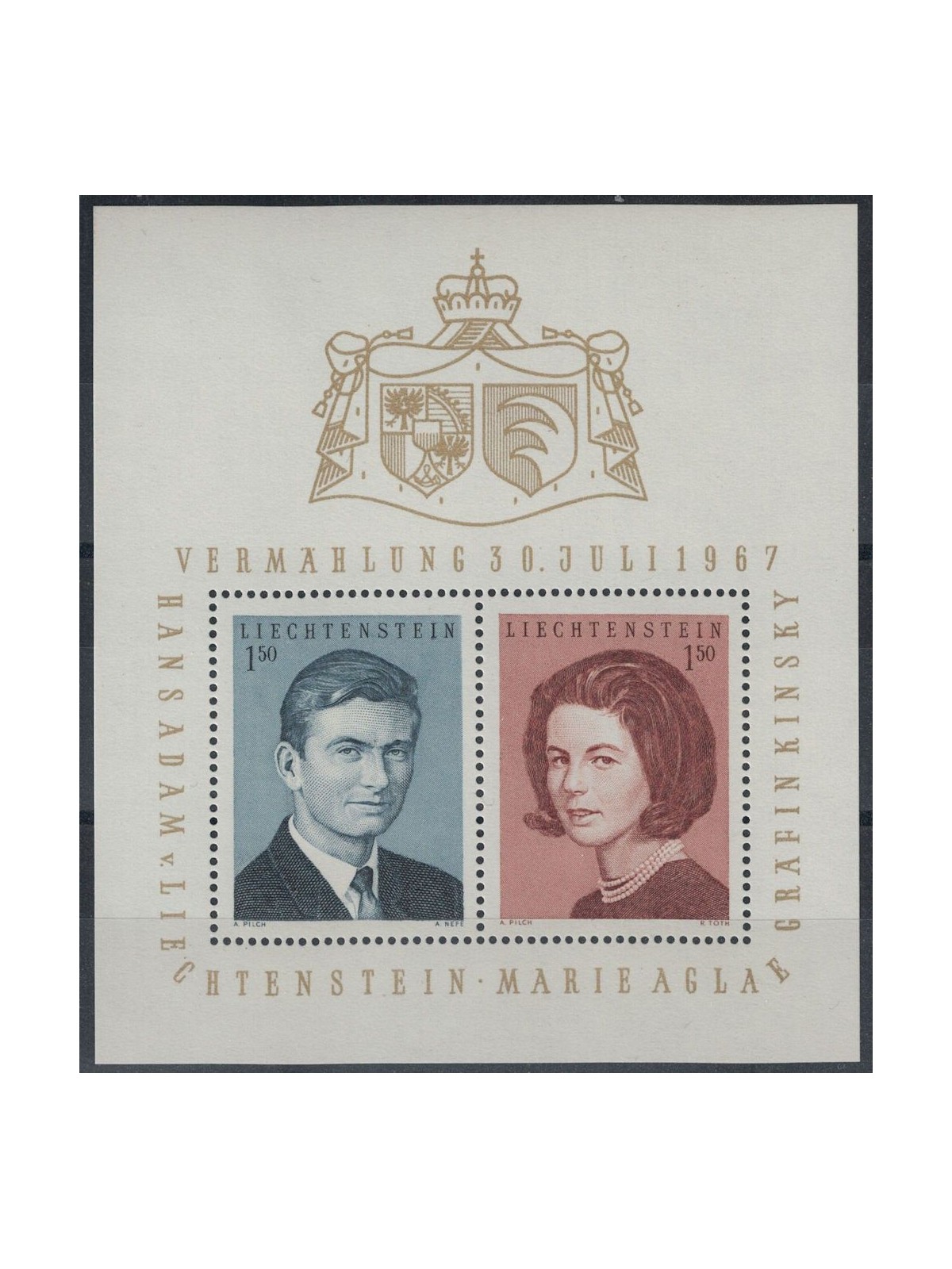 LIECHTENSTEIN 1967 Wedding of Prince s/s MNH**