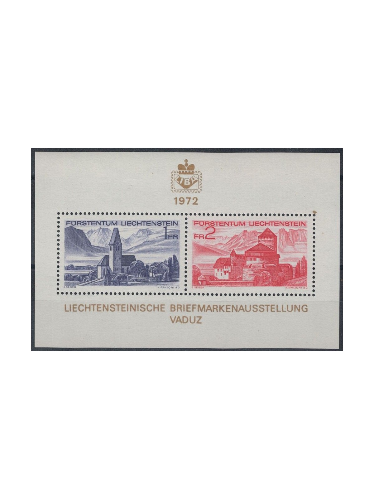 LIECHTENSTEIN 1972 Esposizione filatelica LIBA BF MNH**