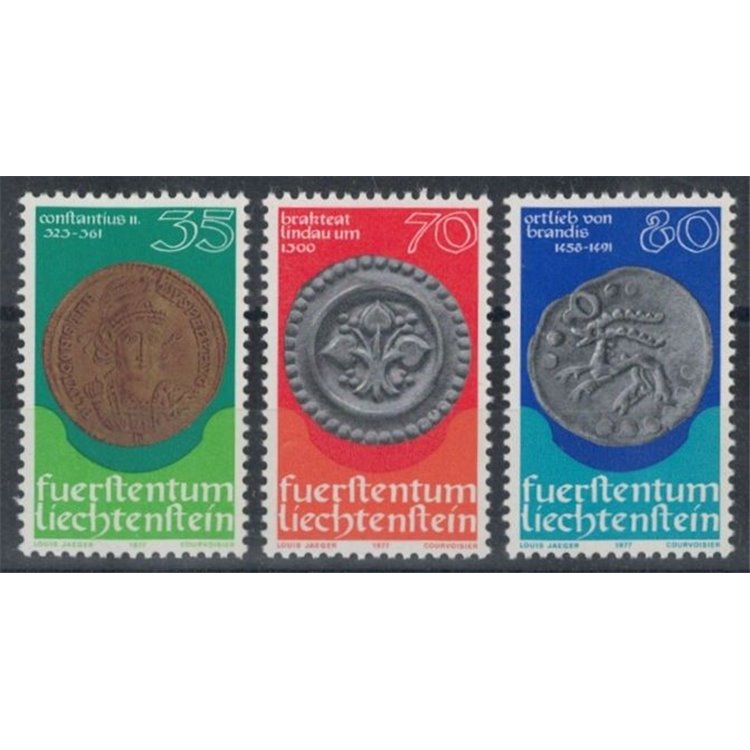 LIECHTENSTEIN 1977 Coins and medals 3v MNH**