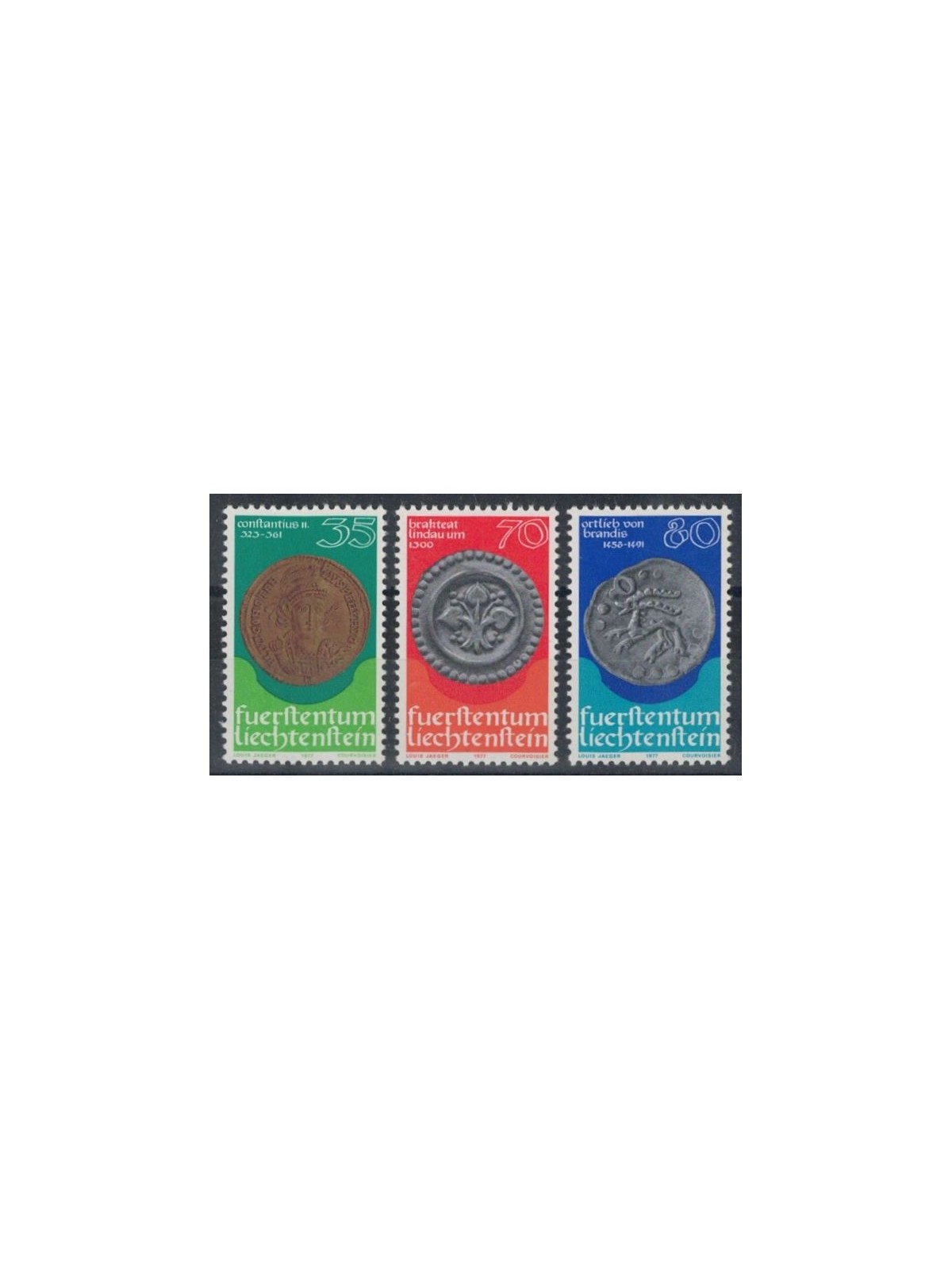 LIECHTENSTEIN 1977 Coins and medals 3v MNH**