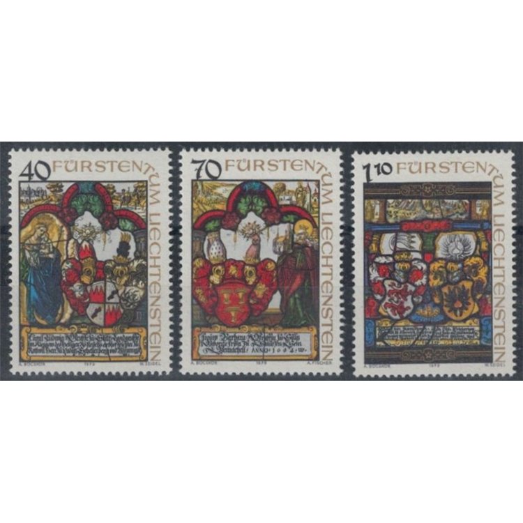 LIECHTENSTEIN 1979 Stained glass windows with coats of arms 3v MNH**