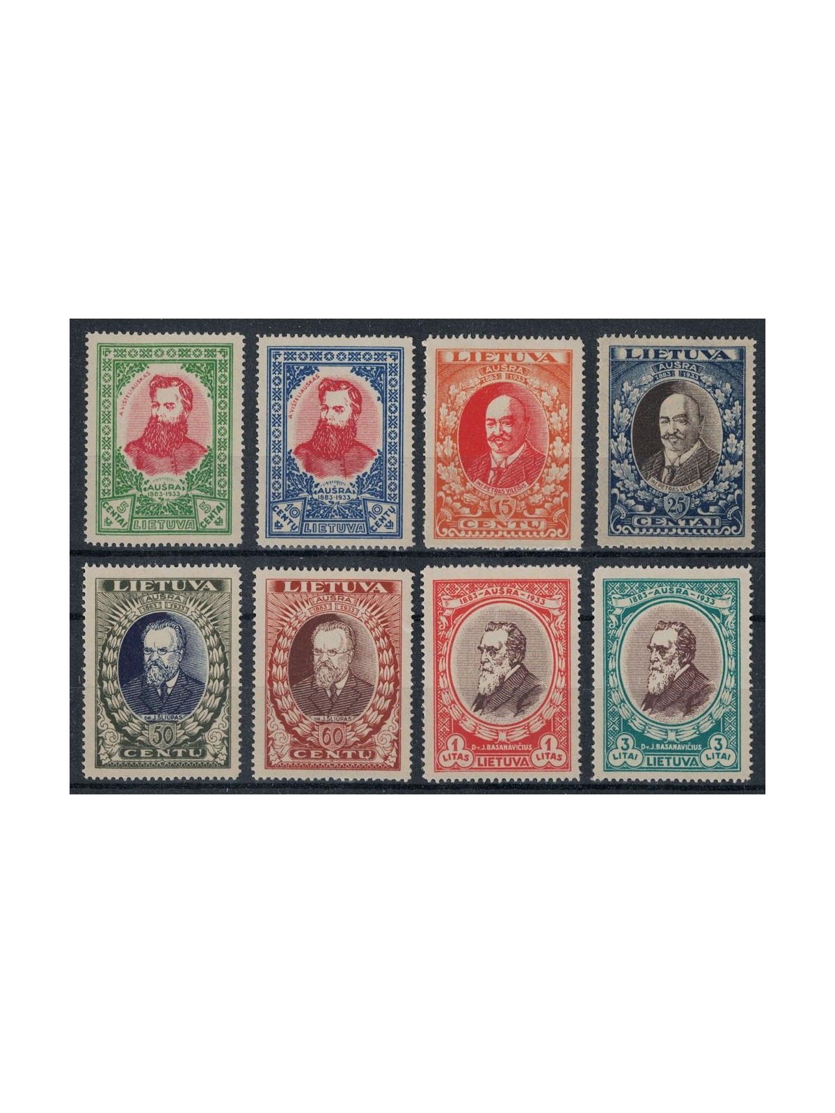 LITHUANIA 1933 Fiftieth anniversary of the Ausra newspaper 8v MNH**