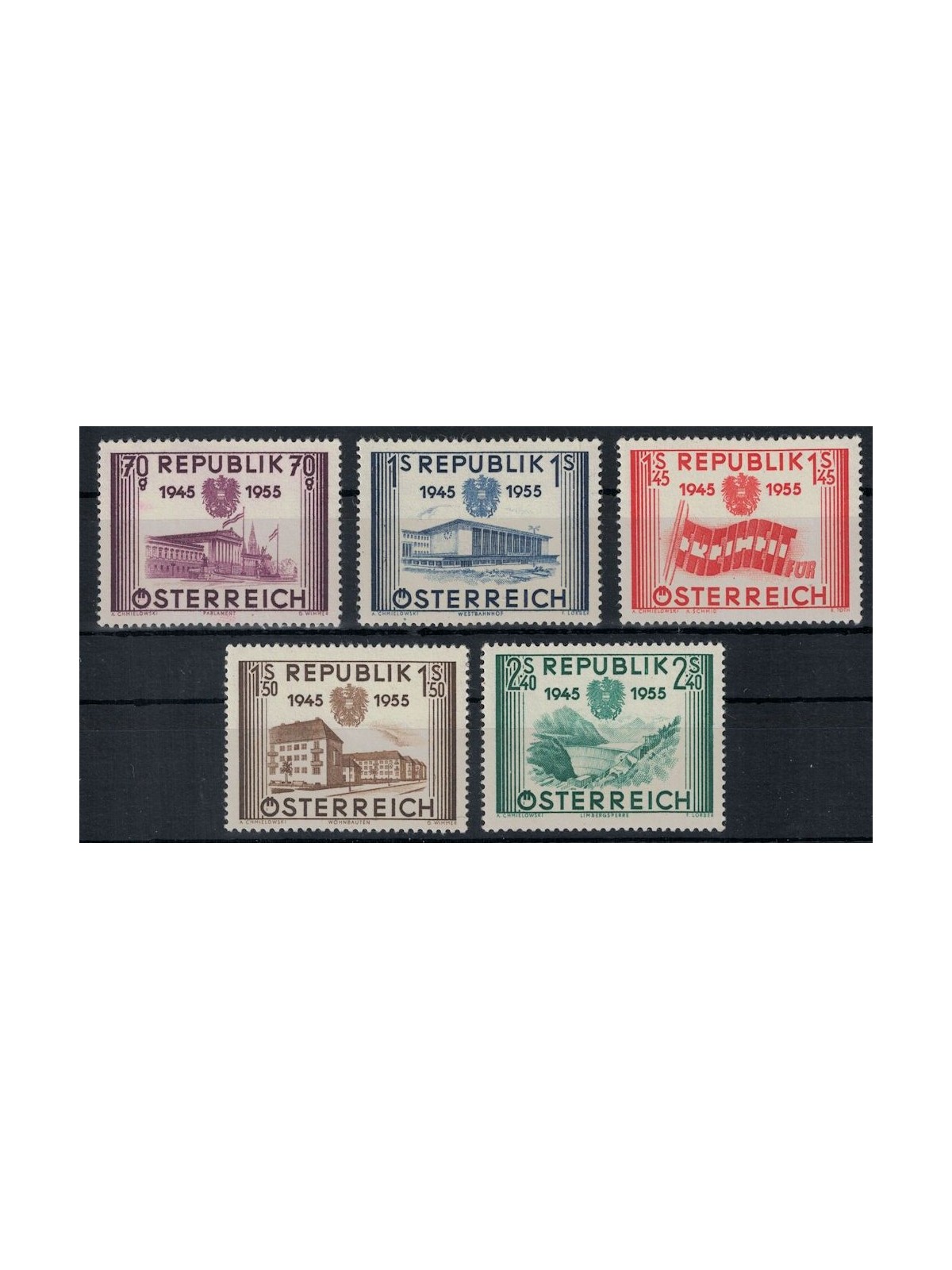 AUSTRIA 1955 Second Republic Anniversary 5v MNH**