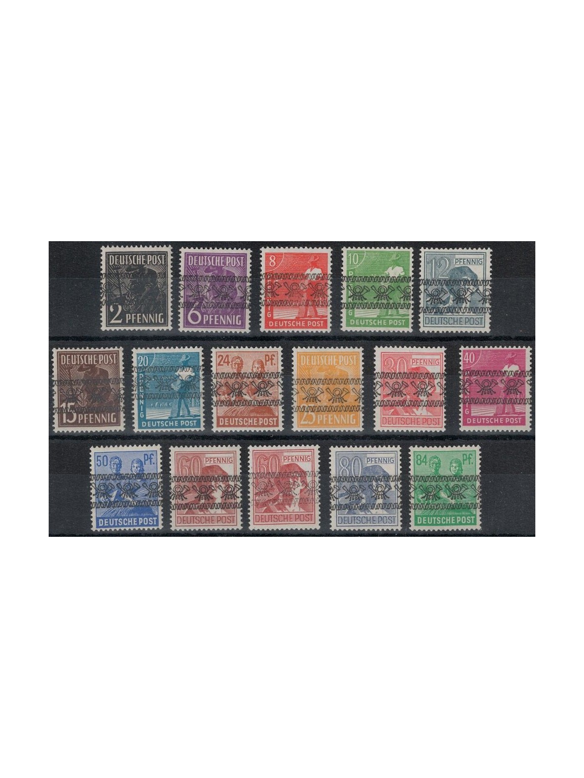 GERMANY BIZONA 1948 Workers Series overprinted on ribbon 16v MNH**