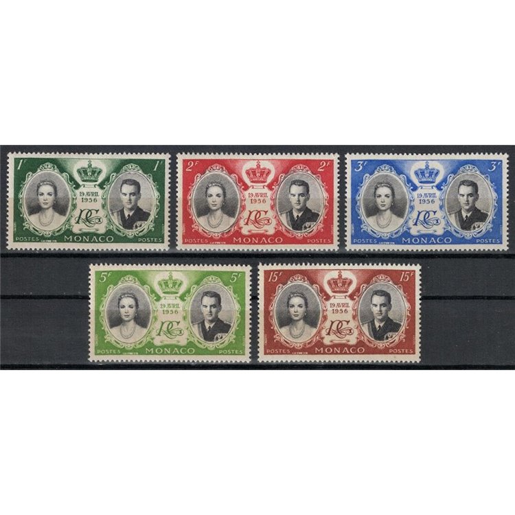 MONACO 1956 Wedding Rainier III and Grace Kelly 5v MNH**