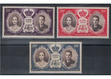 MONACO 1956 Wedding Rainier III and Grace Kelly, airmail 3v MNH**