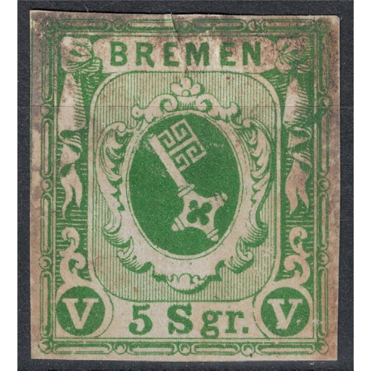 BREMA 1855 5s verde giallo MNG/MH*