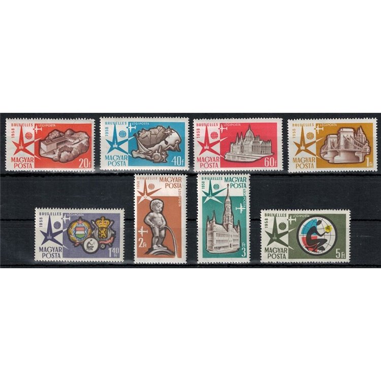 HUNGARY 1958 World Exhibition, airmail 8v MNH**