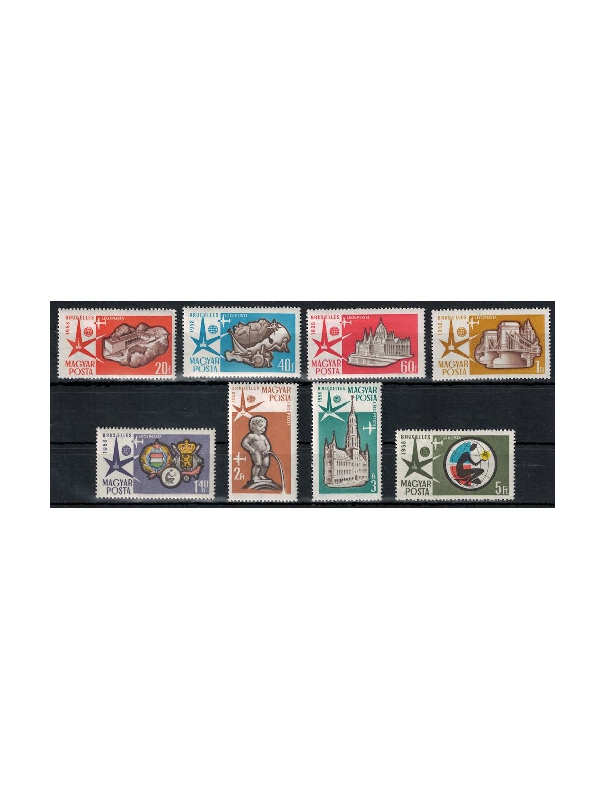 UNGHERIA 1958 Esposizione mondiale, posta aerea 8v MNH**