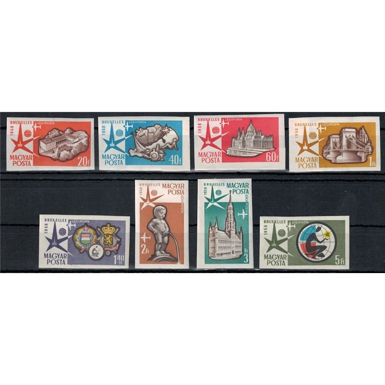 HUNGARY 1958 World Exhibition, Airmail (ND) 8v MNH**