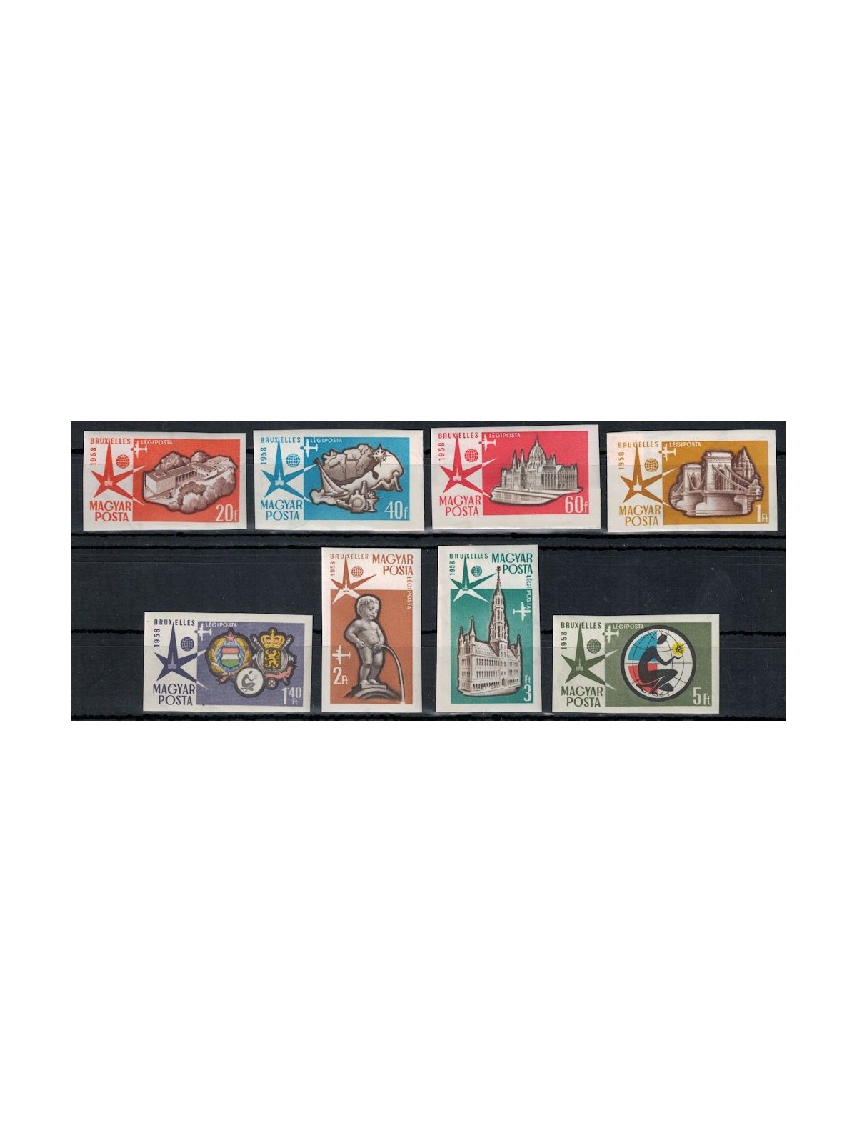 UNGHERIA 1958 Esposizione mondiale, posta aerea (ND) 8v MNH**