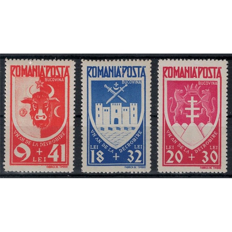 ROMANIA 1942 Reannexation of Bukovina 3v MNH**