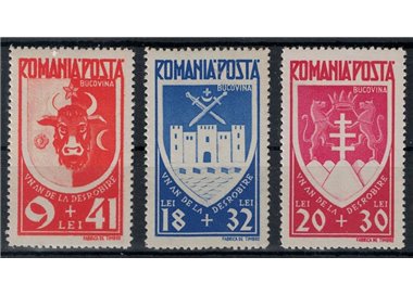ROMANIA 1942 Reannexation of Bukovina 3v MNH**