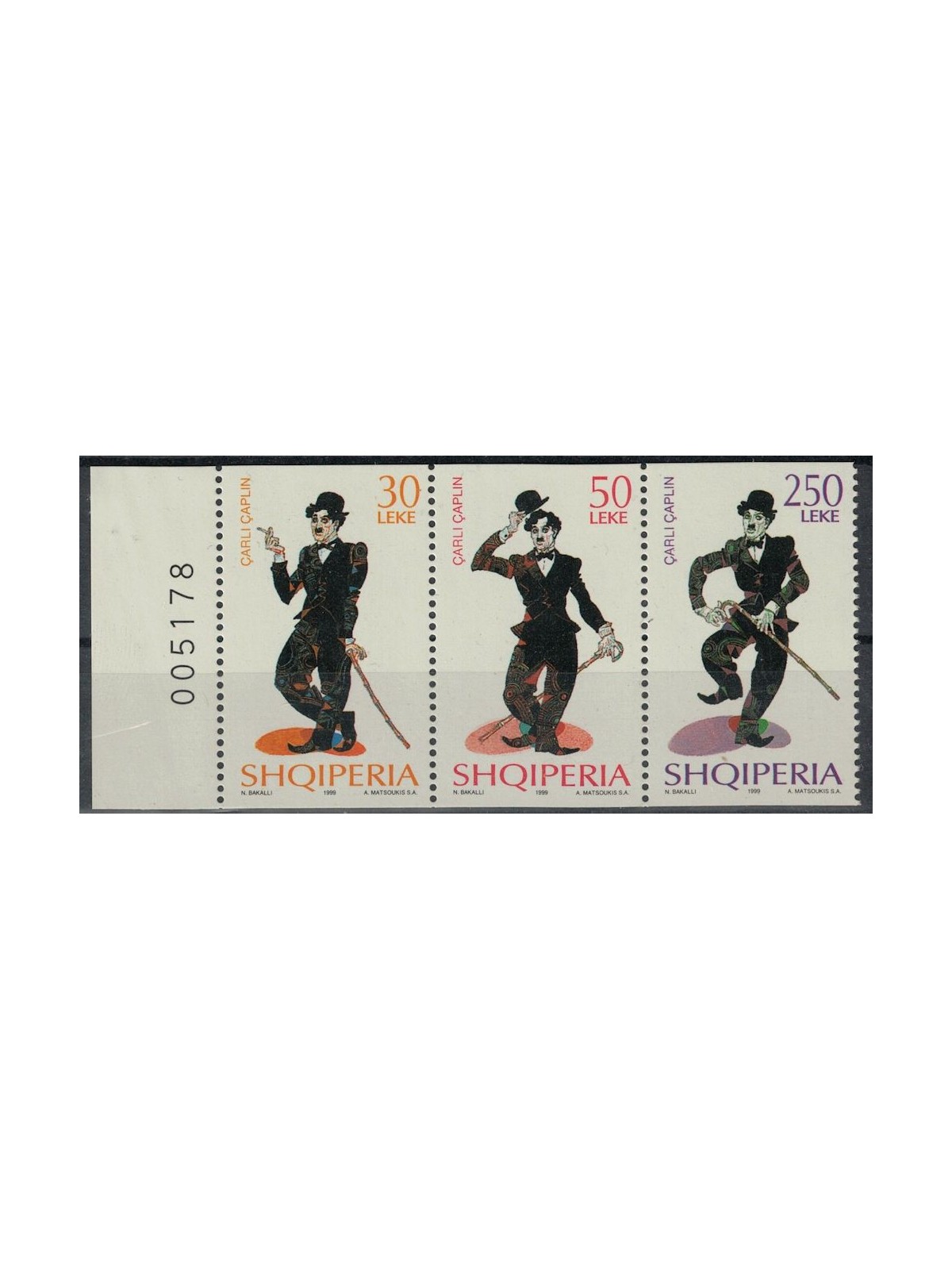 ALBANIA 1999 Charlie Chaplin (da LB) 3v MNH**