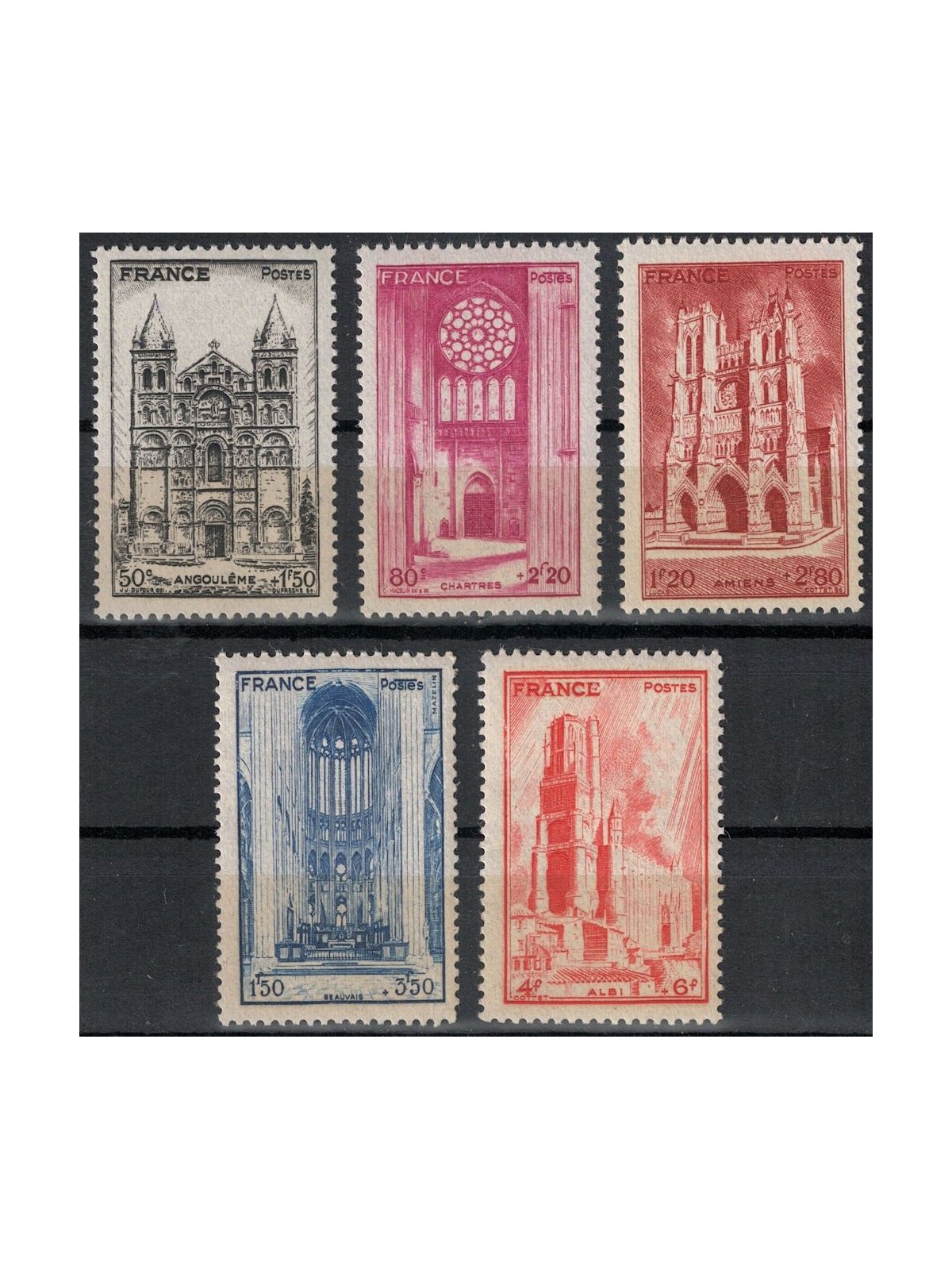 FRANCIA 1944 Cattedrali (1ª serie) 5v MNH**