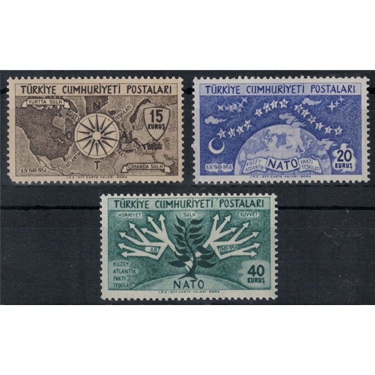 TURKEY 1954 NATO Anniversary 3v MNH**