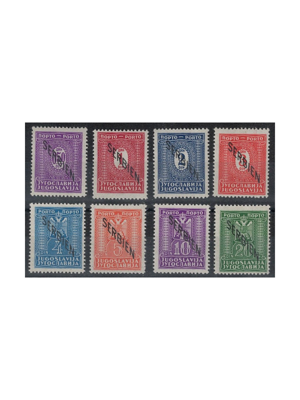 JUGOSLAVIA 1941 Segnatasse provvisori (SERBIEN) non emessi 8v MNH**