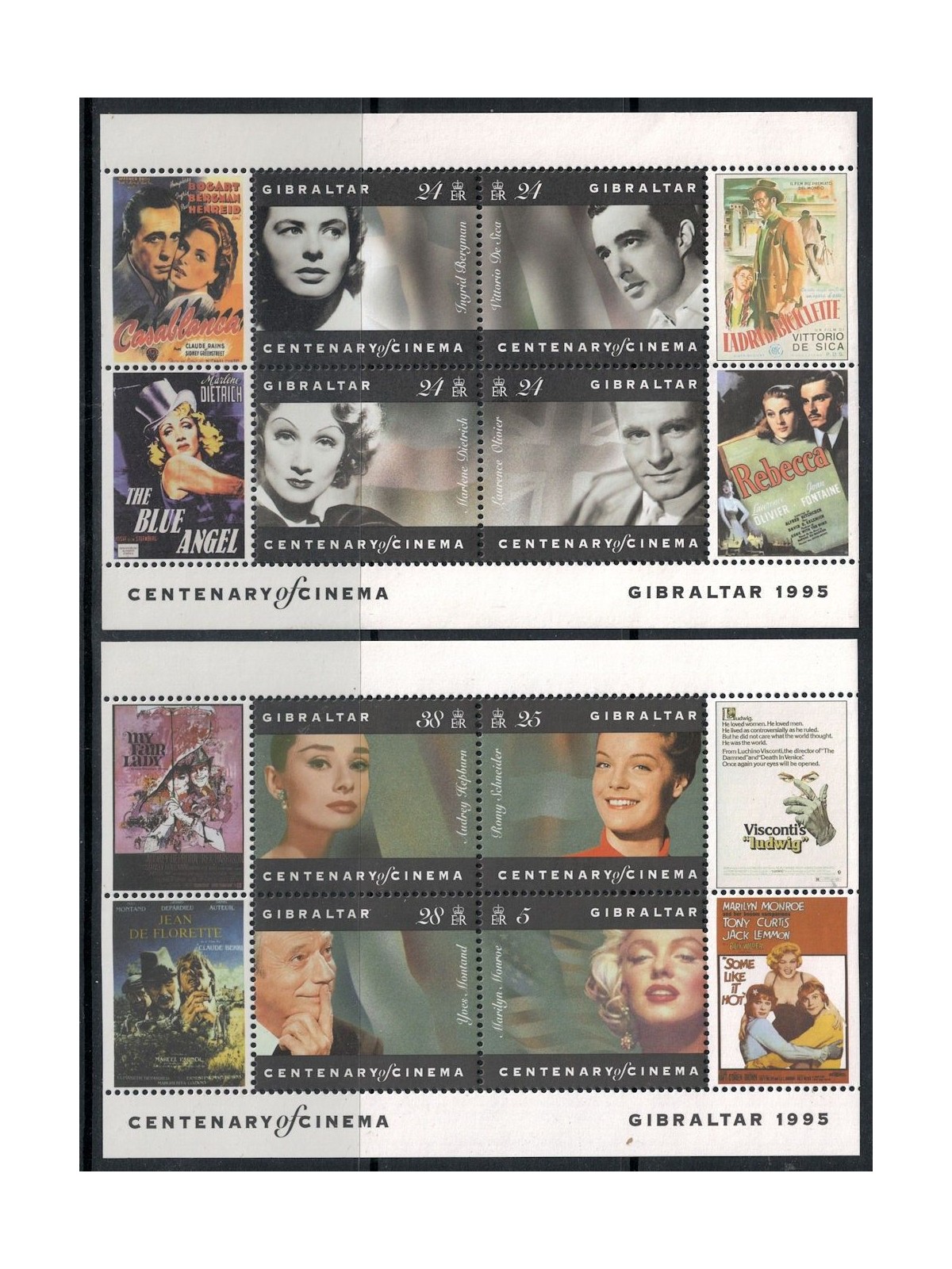GIBRALTAR 1995 Centenary of Cinema 2 s/s MNH**