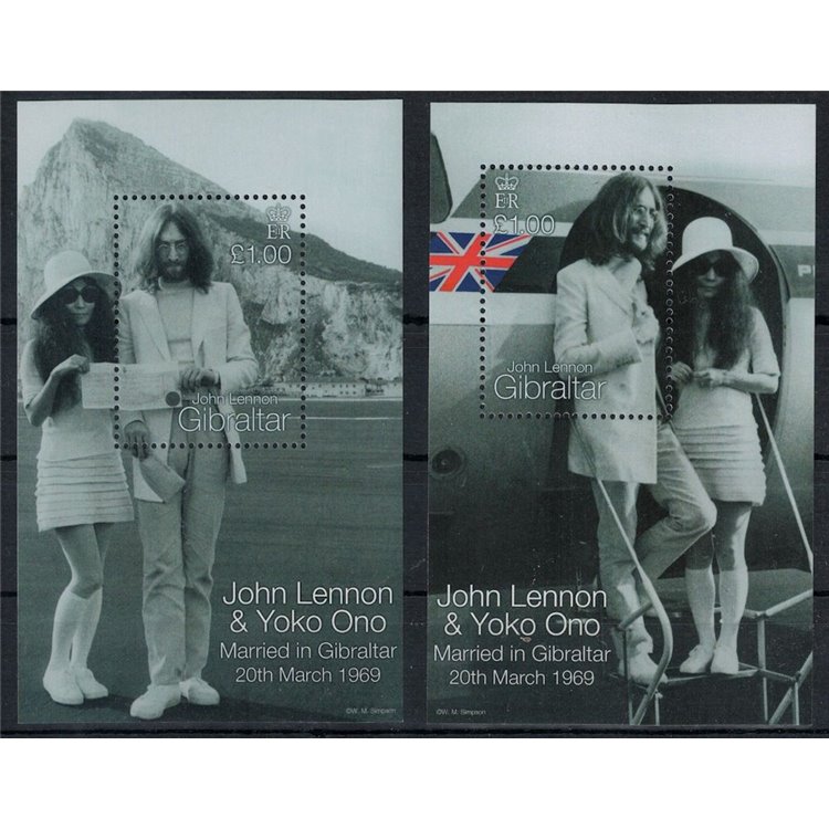 GIBRALTAR 1999 John Lennon and Yoko Ono 2 s/s MNH**