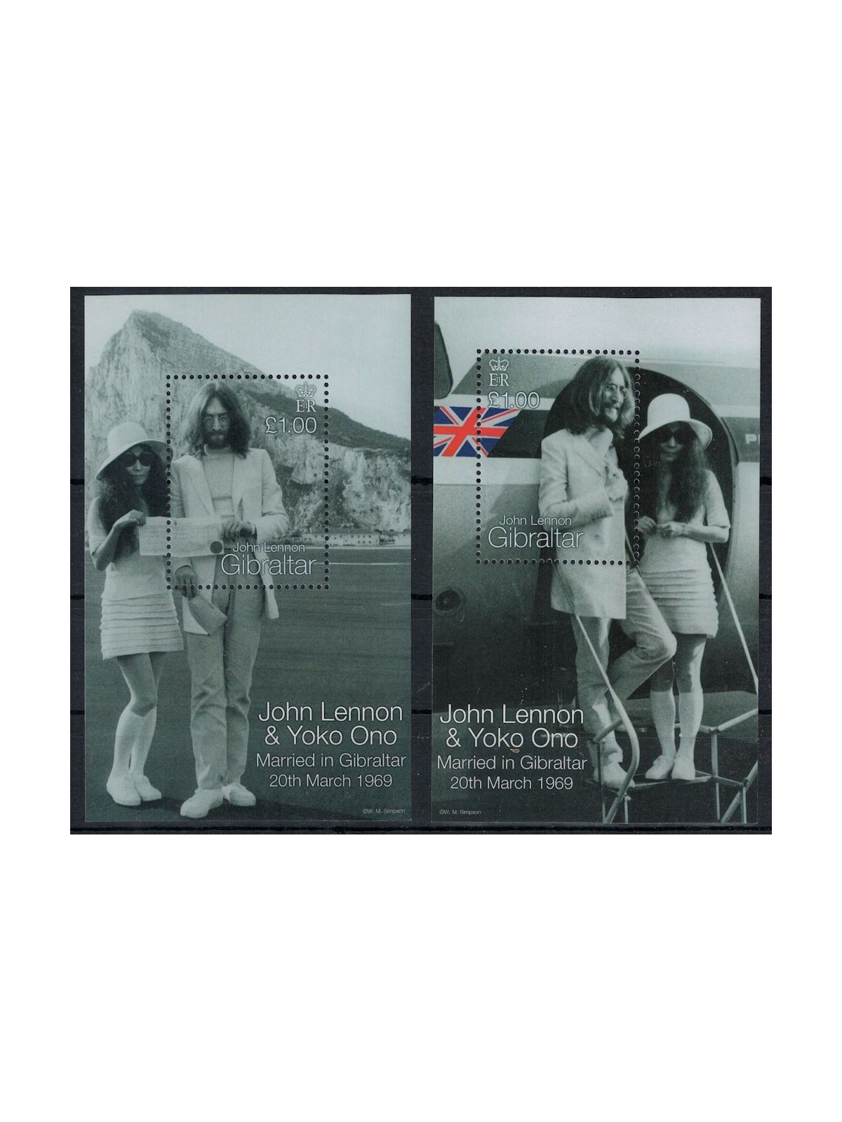GIBILTERRA 1999 John Lennon e Yoko Ono 2 BF MNH**