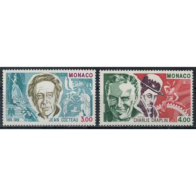 MONACO 1989 Jean Cocteau e Charlie Chaplin 2v MNH**
