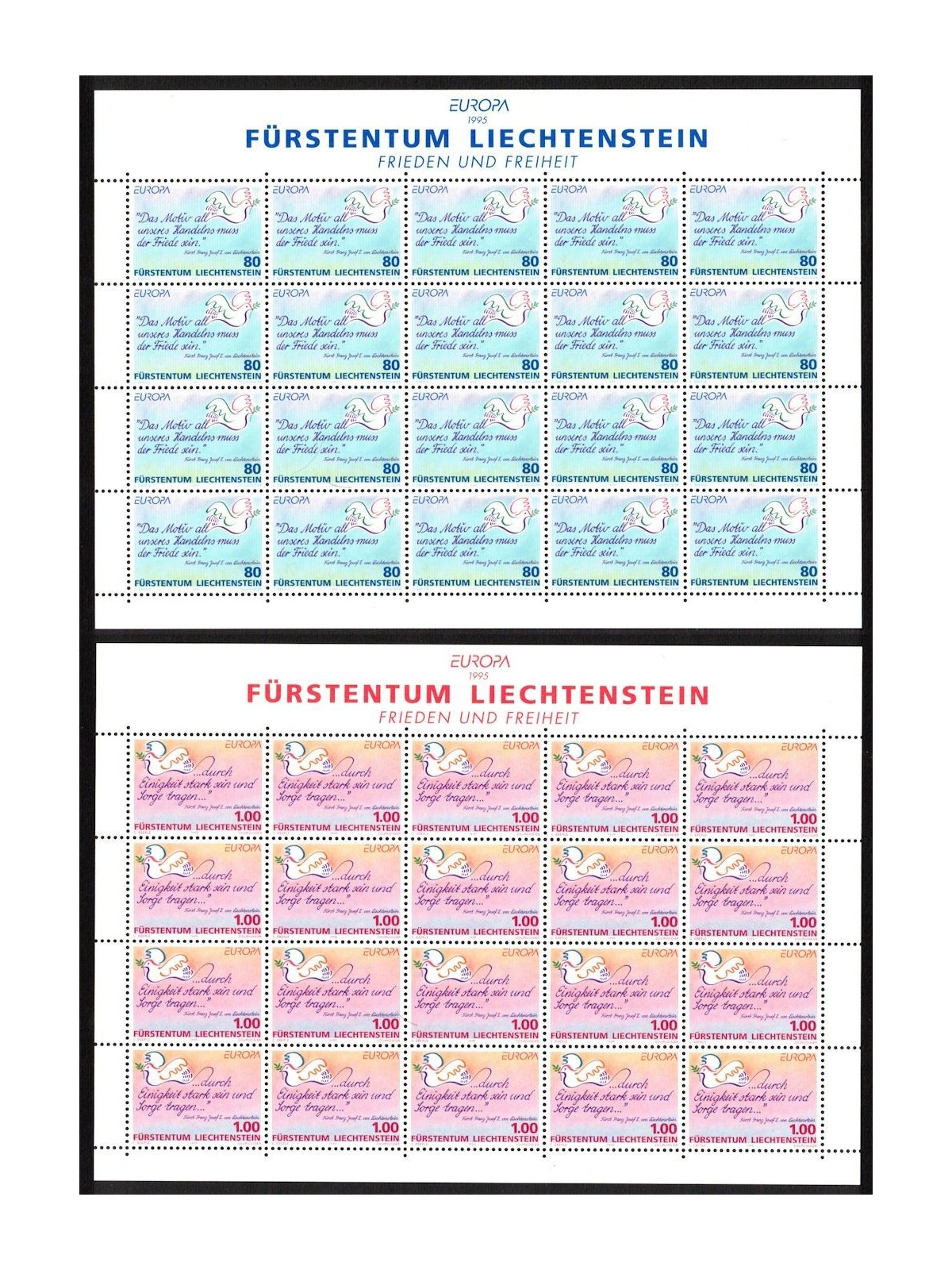 LIECHTENSTEIN 1995 Europe 2 m/s MNH**