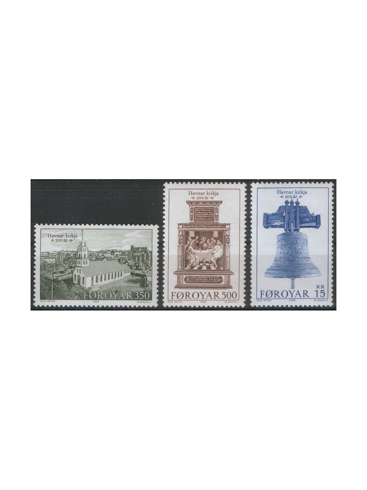 FAROERS 1989 Torshavn Church 3v MNH**