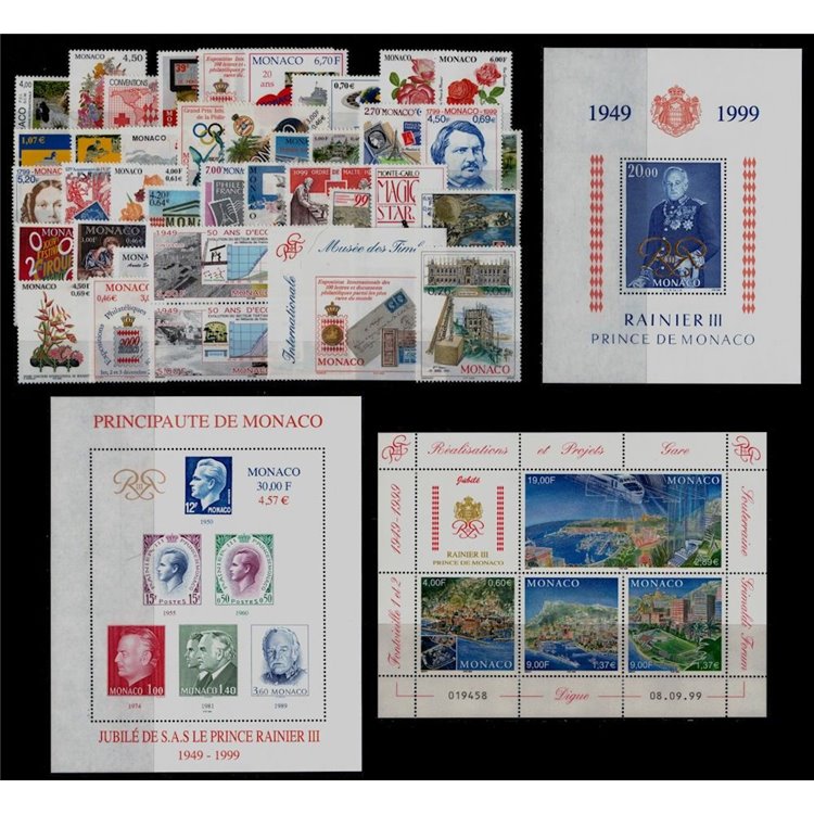 MONACO 1999 Complete Year 39v + 3 s/s MNH**