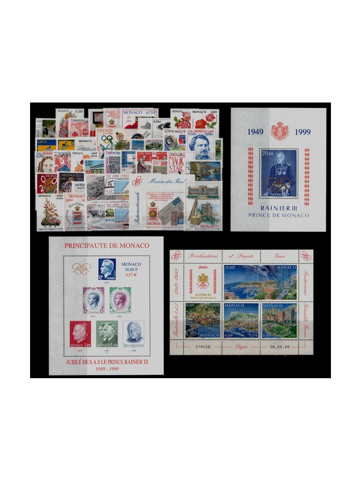MONACO 1999 Complete Year 39v + 3 s/s MNH**