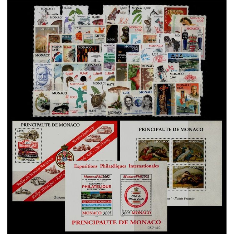 MONACO 2002 Complete Year 57v + 3 s/s MNH**