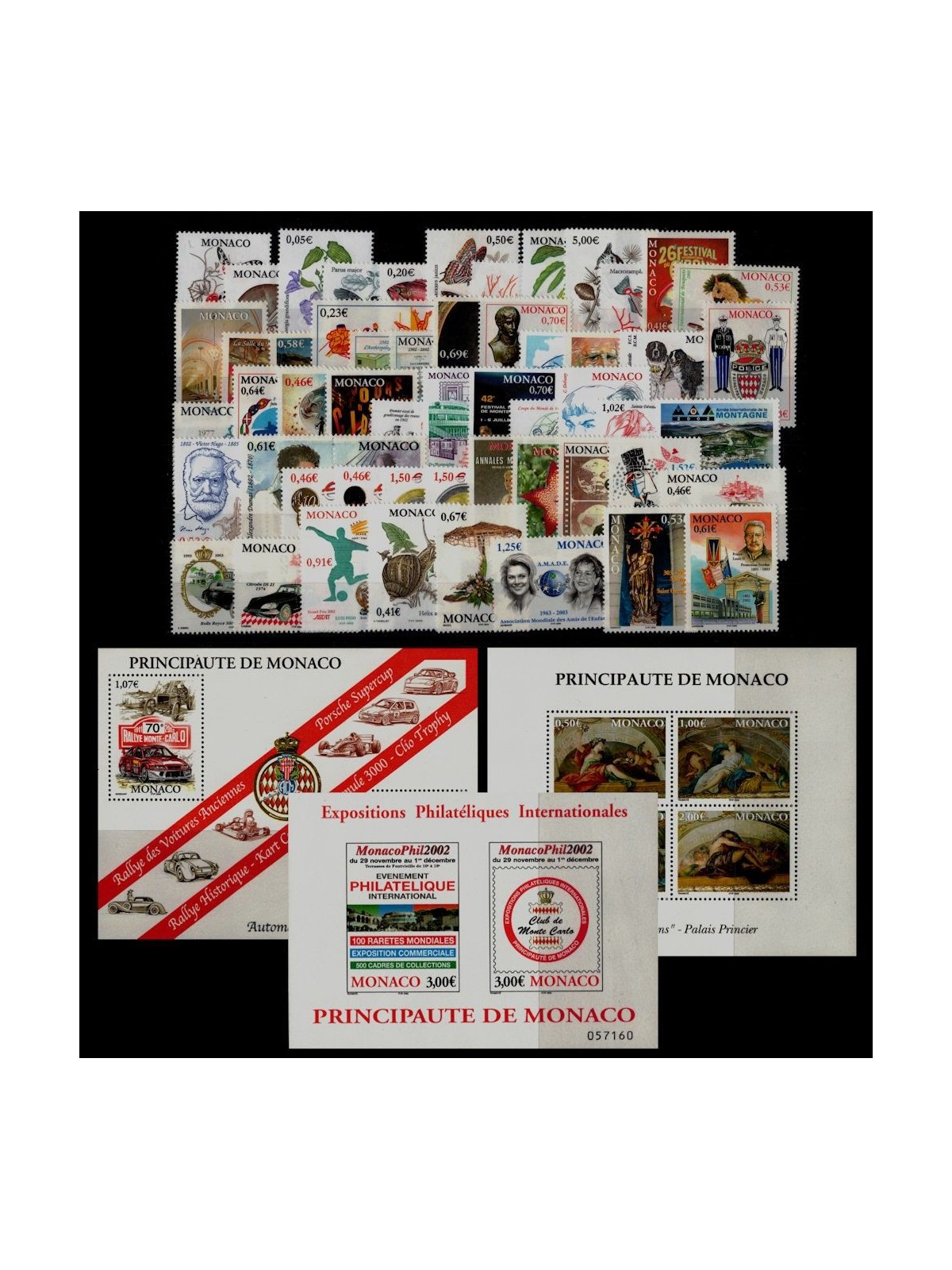 MONACO 2002 Complete Year 57v + 3 s/s MNH**