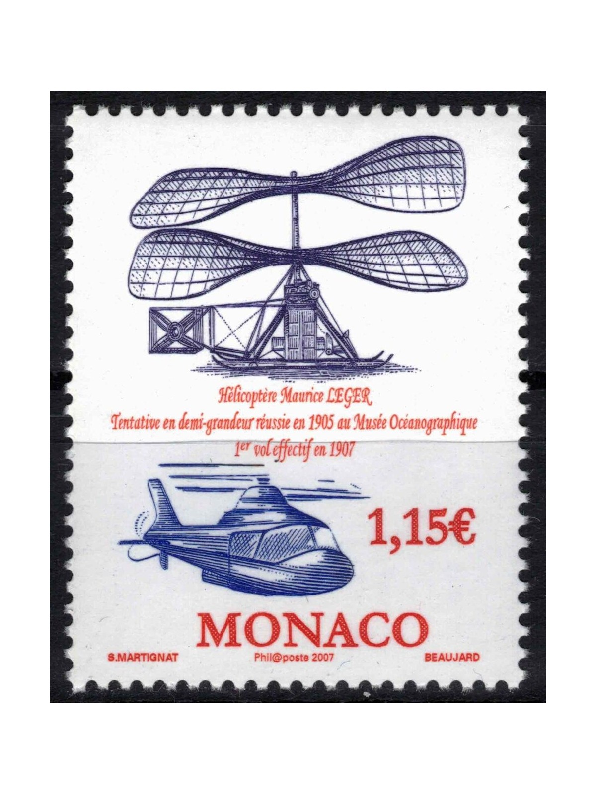 MONACO 2007 Helicopter by Maurice Léger MNH**