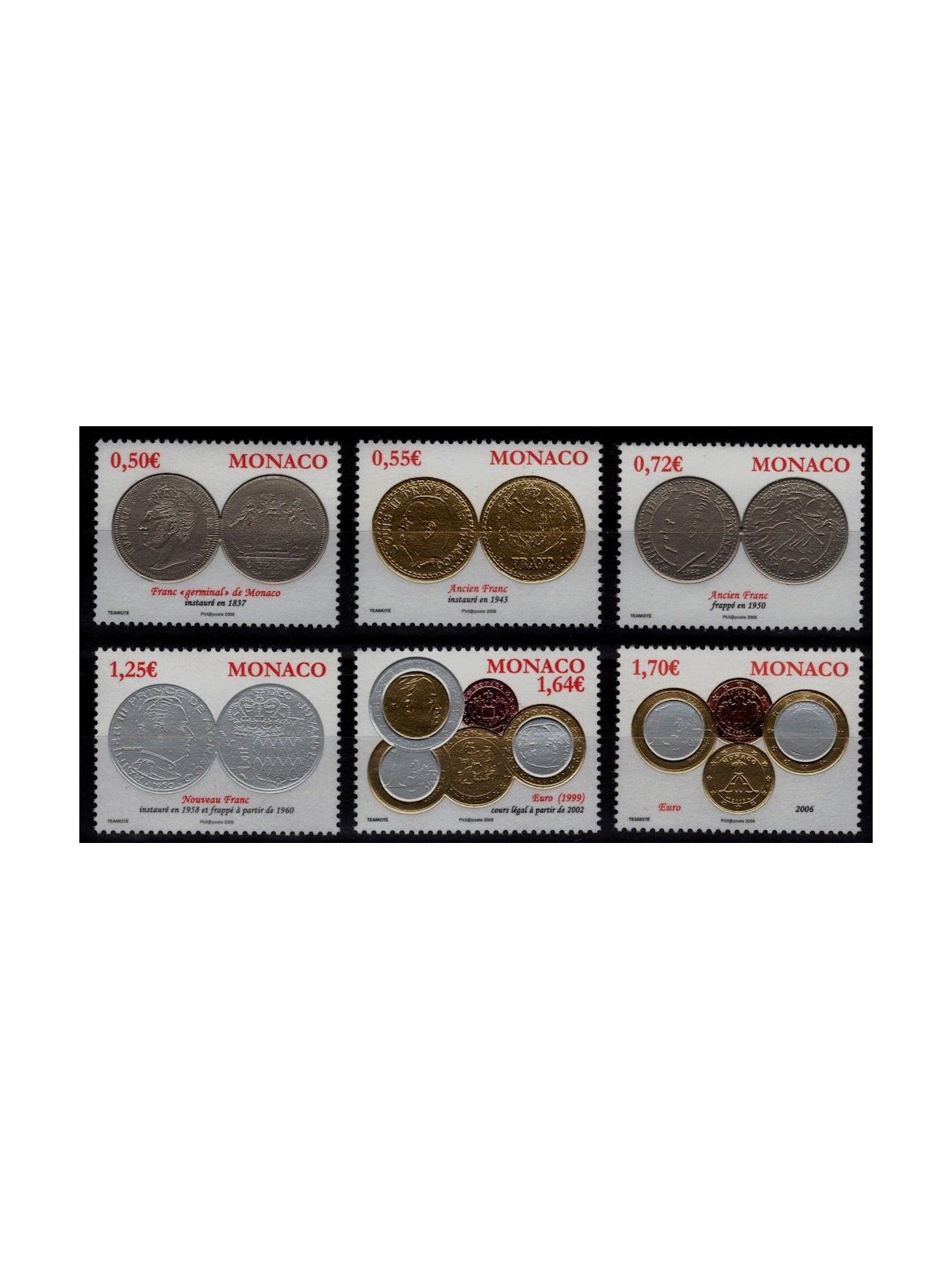 MONACO 2008 Coins of Monaco 6v MNH**