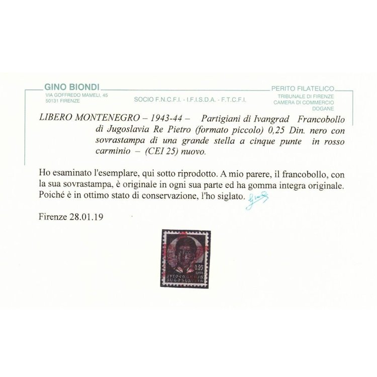 MONTENEGRO 1943-44 Partigiani di Ivangrad (CEI 25) MNH** ©