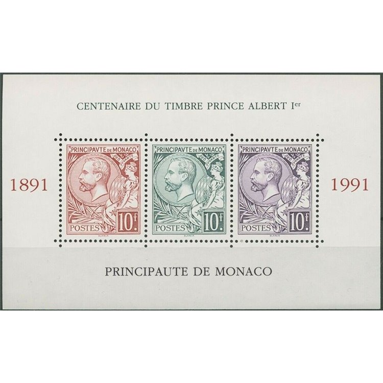 MONACO 1991 Centenary of Stamps (Albert I) s/s MNH**