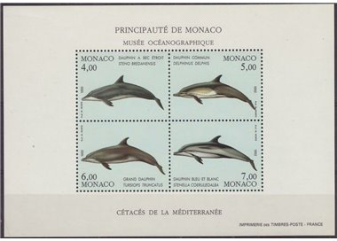 MONACO 1992 Protezione dell'ambiente marino (Delfini) BF MNH**
