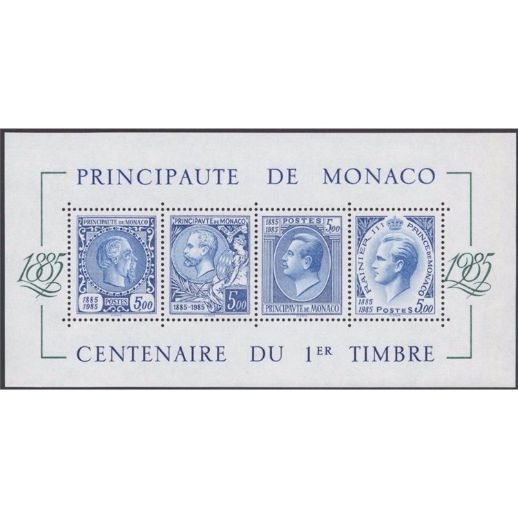 MONACO 1985 Centenario del primo francobollo BF MNH**