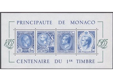 MONACO 1985 Centenario del primo francobollo BF MNH**