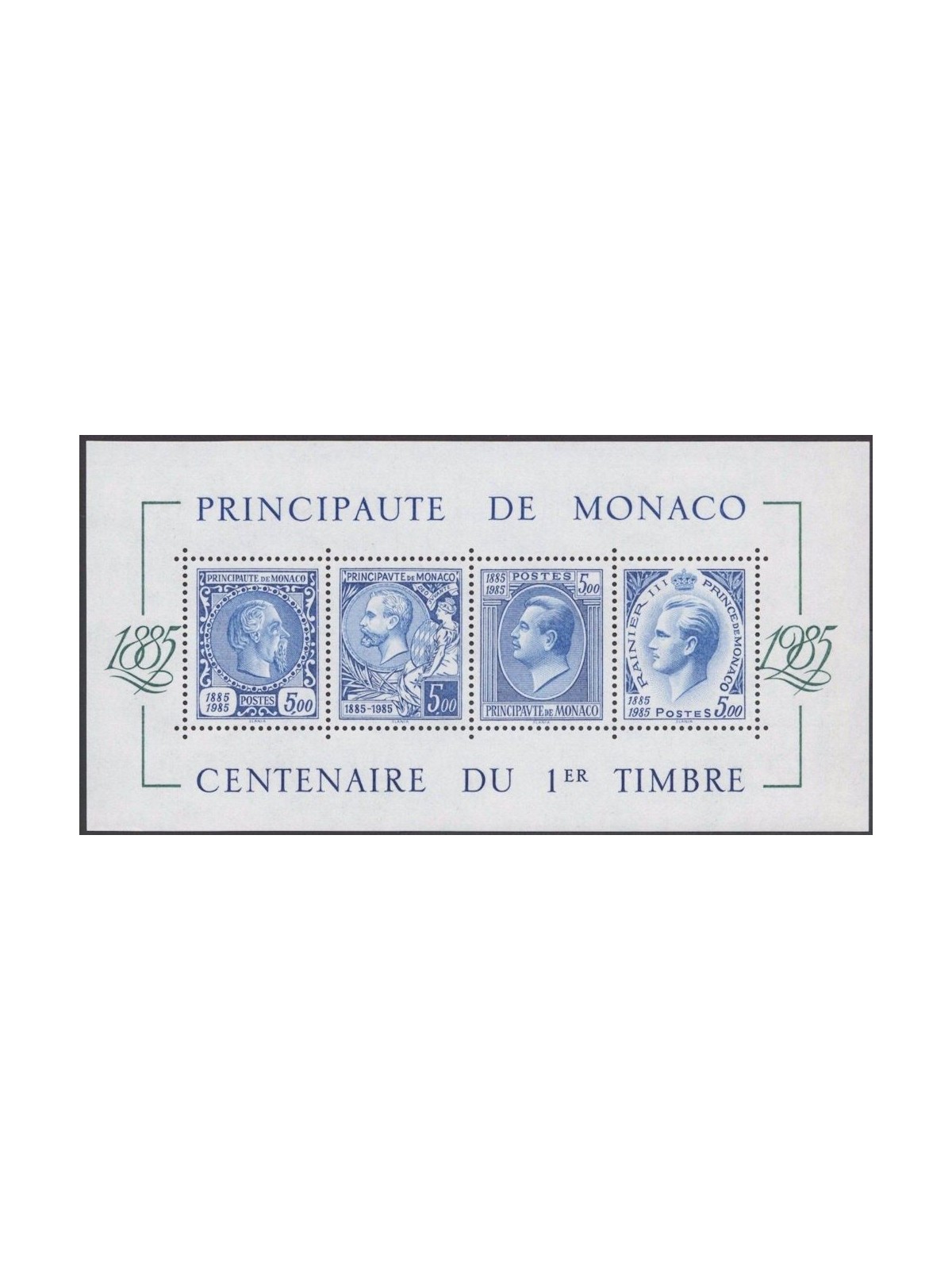 MONACO 1985 Centenario del primo francobollo BF MNH**