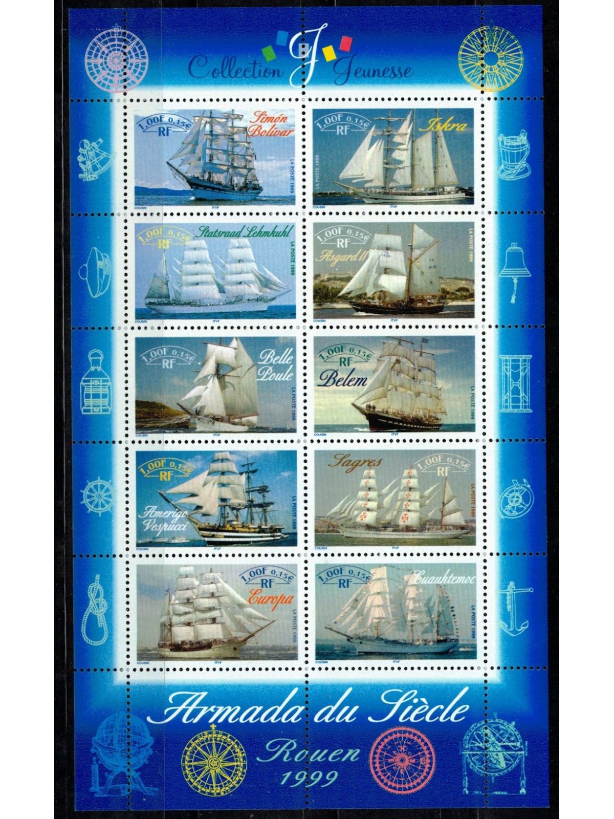 FRANCE 1999 Young Collection (large sailing ships) s/s MNH**