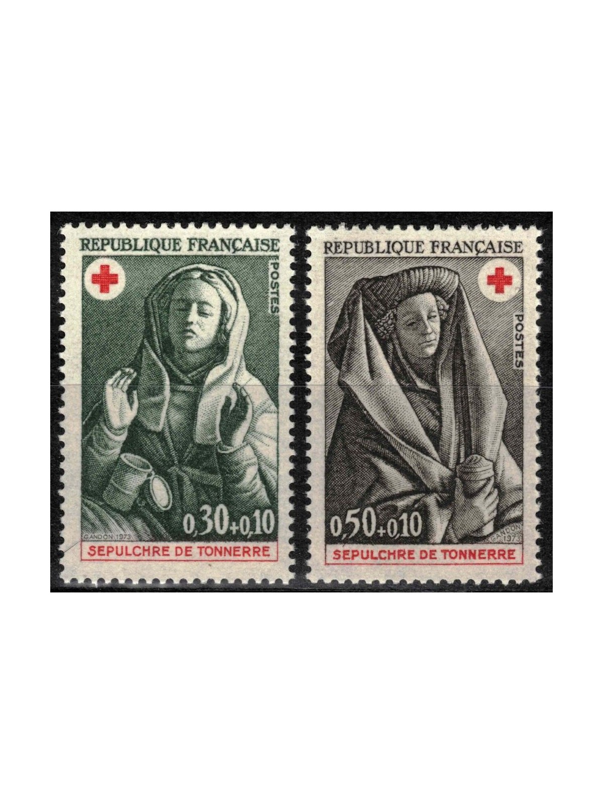 FRANCIA 1973 Pro Croce Rossa (sculture) 2v MNH**