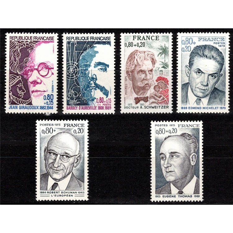 FRANCIA 1974-75 Pro Croce Rossa (personaggi celebri) 6v MNH**