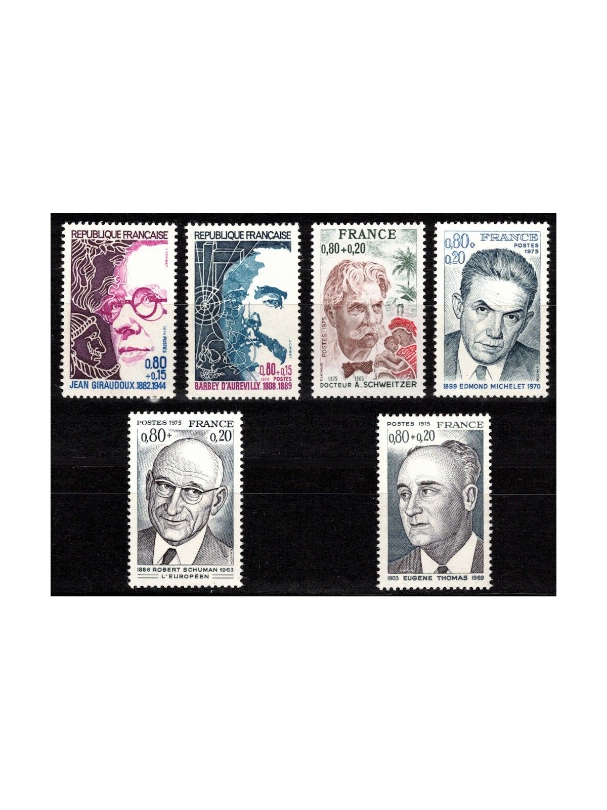 FRANCIA 1974-75 Pro Croce Rossa (personaggi celebri) 6v MNH**